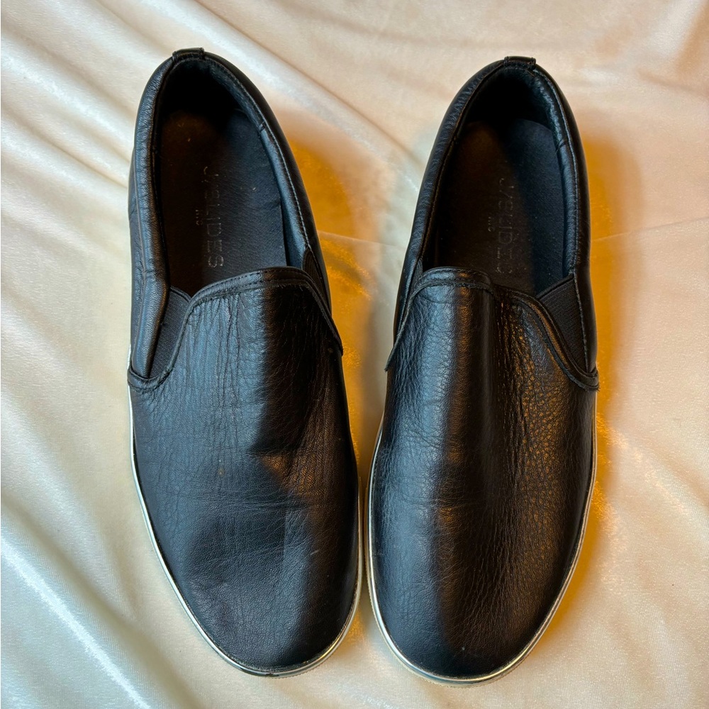 J Slides Leather Sneakers, Slip On Black Sz 8.5